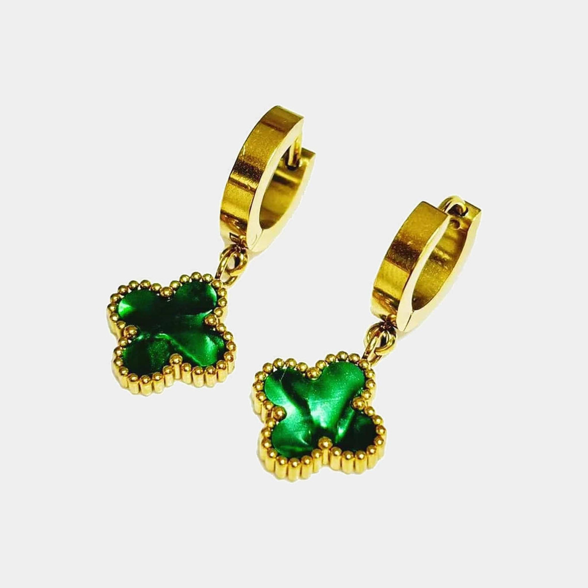 Susan Rose Stainless Steel Clover Gold Huggy - Green SSE10NGRN Stainless Steel Clover Gold Huggy - Green Splash Swimwear Jewellery 500123