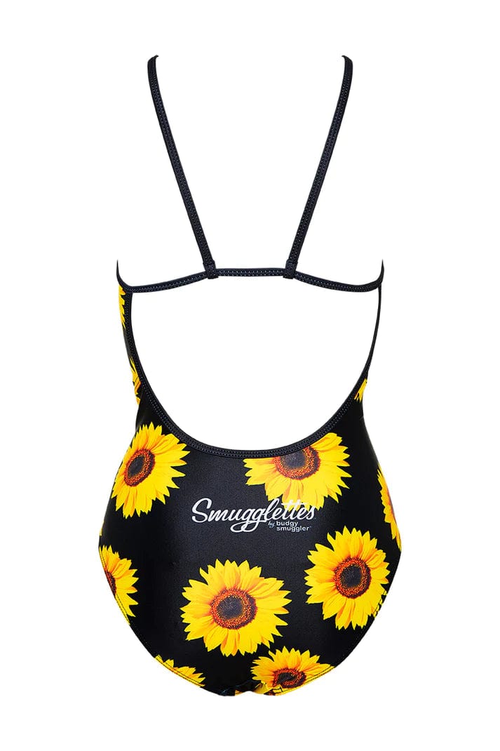 Thin Strap Racer One Piece In Black Sunflowers - Budgy Smuggler - Splash Swimwear  - Budgy Smuggler, May23, new arrivals, new swim, One Pieces, womens budgy smuggler - Splash Swimwear 
