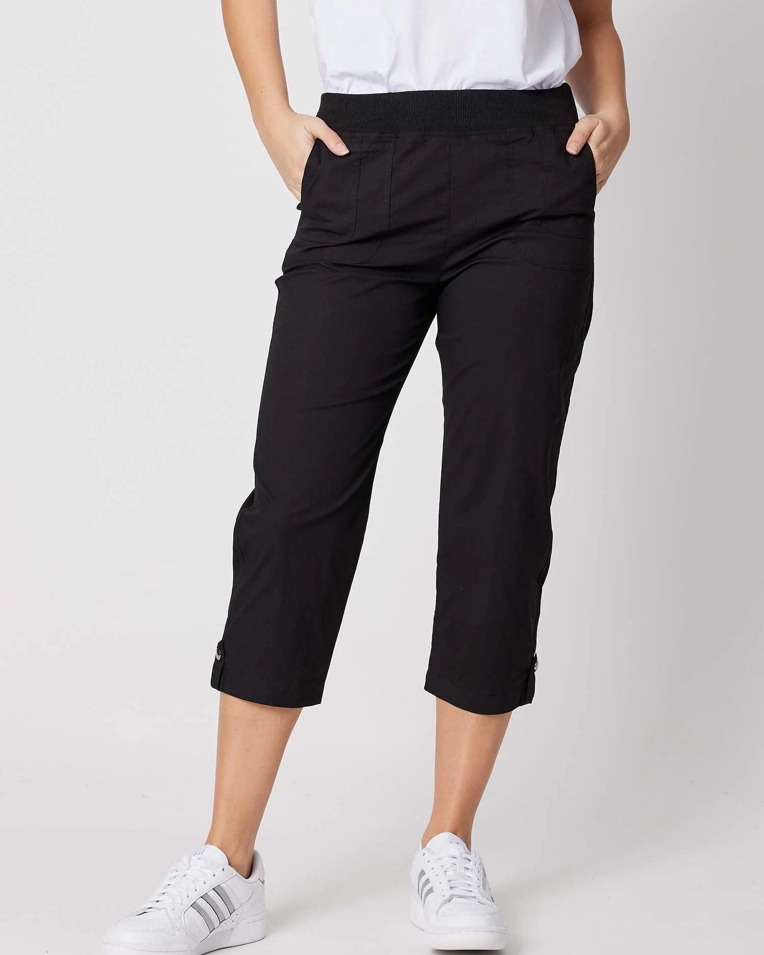 Threadz Pants 43104 Black / XS Santorini Cotton Crop Pant Threadz Santorini Cotton Pull On Shorts
