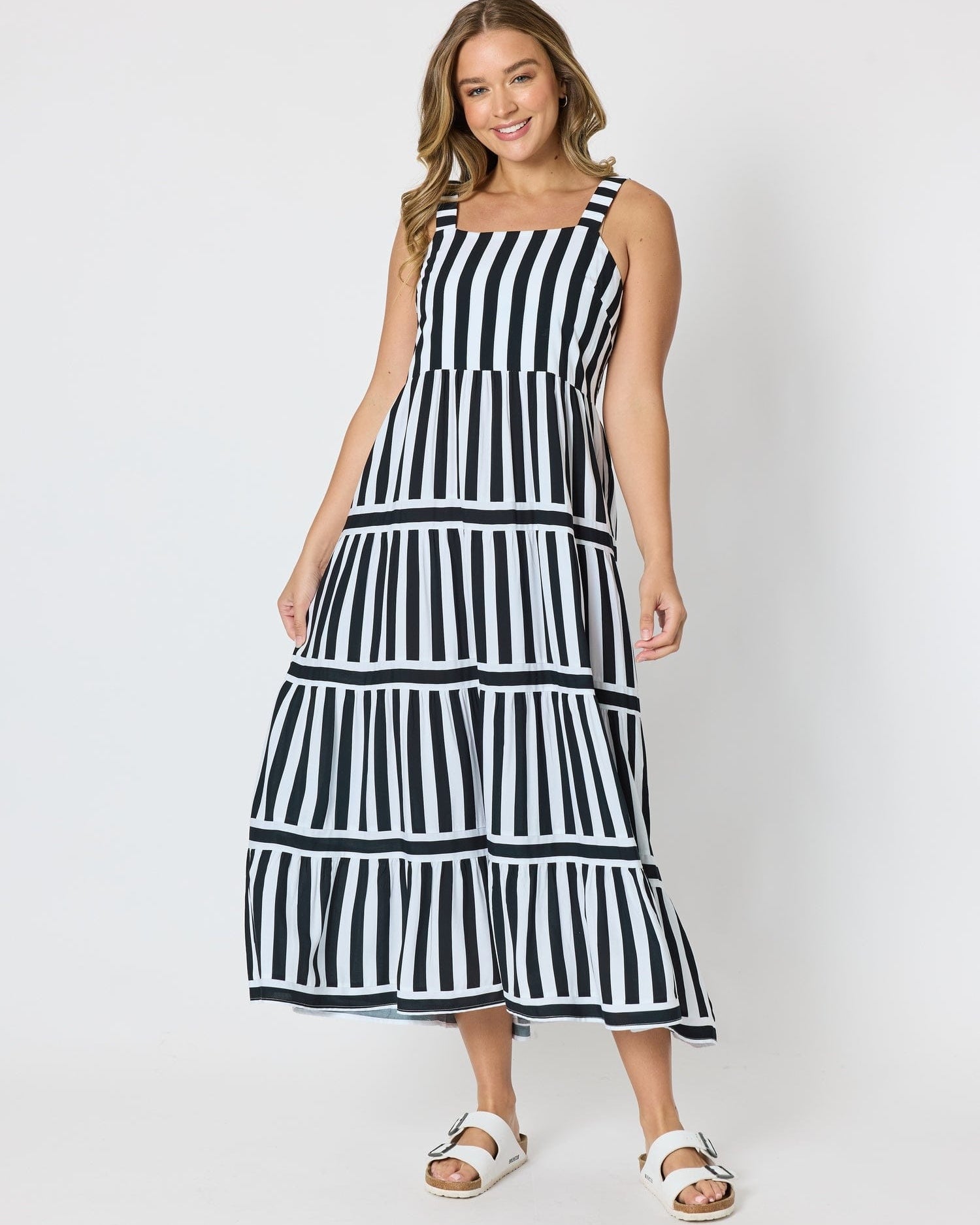 Threadz Threadz Bianca Stripe Print Sundress - Black/White Threadz Bianca Stripe Print Sundress - Black/White Splash Swimwear Womens Clothing