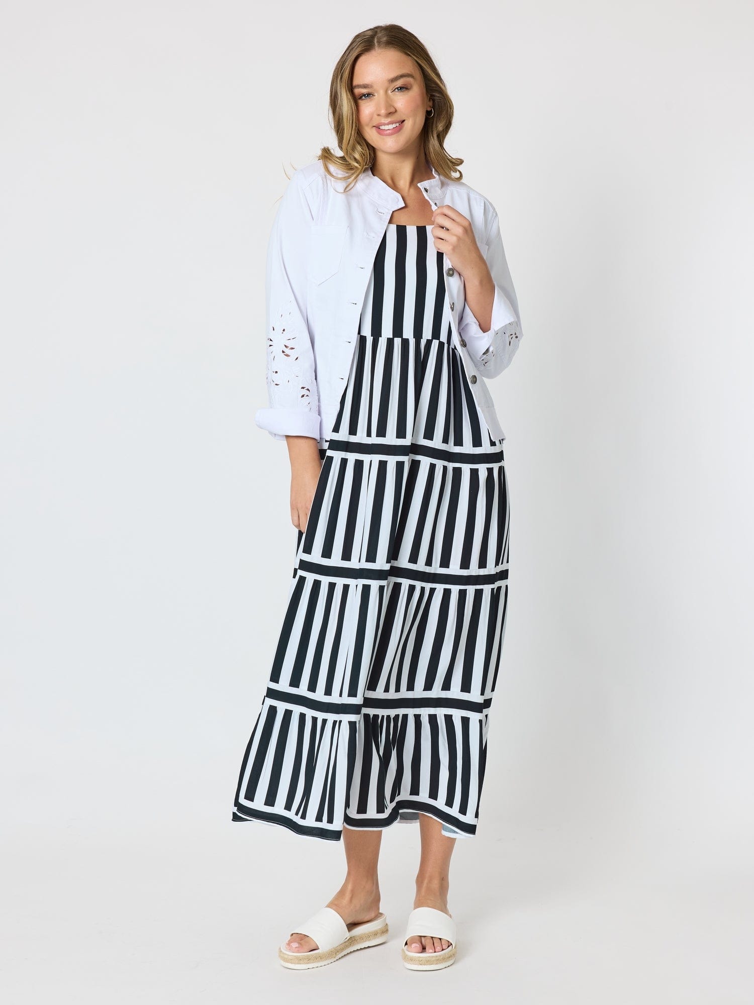 Threadz Threadz Bianca Stripe Print Sundress - Black/White Threadz Bianca Stripe Print Sundress - Black/White Splash Swimwear Womens Clothing