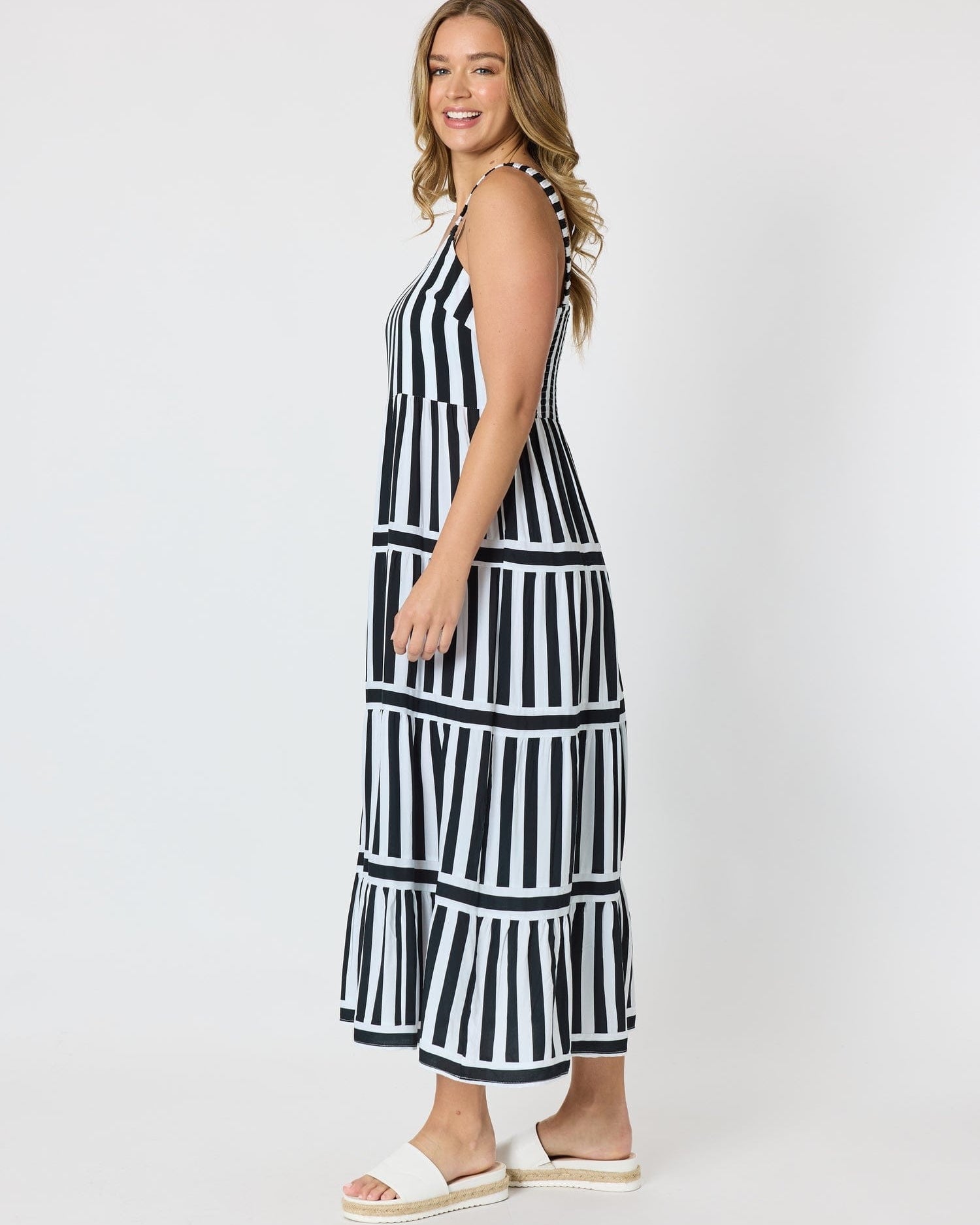 Threadz Threadz Bianca Stripe Print Sundress - Black/White Threadz Bianca Stripe Print Sundress - Black/White Splash Swimwear Womens Clothing