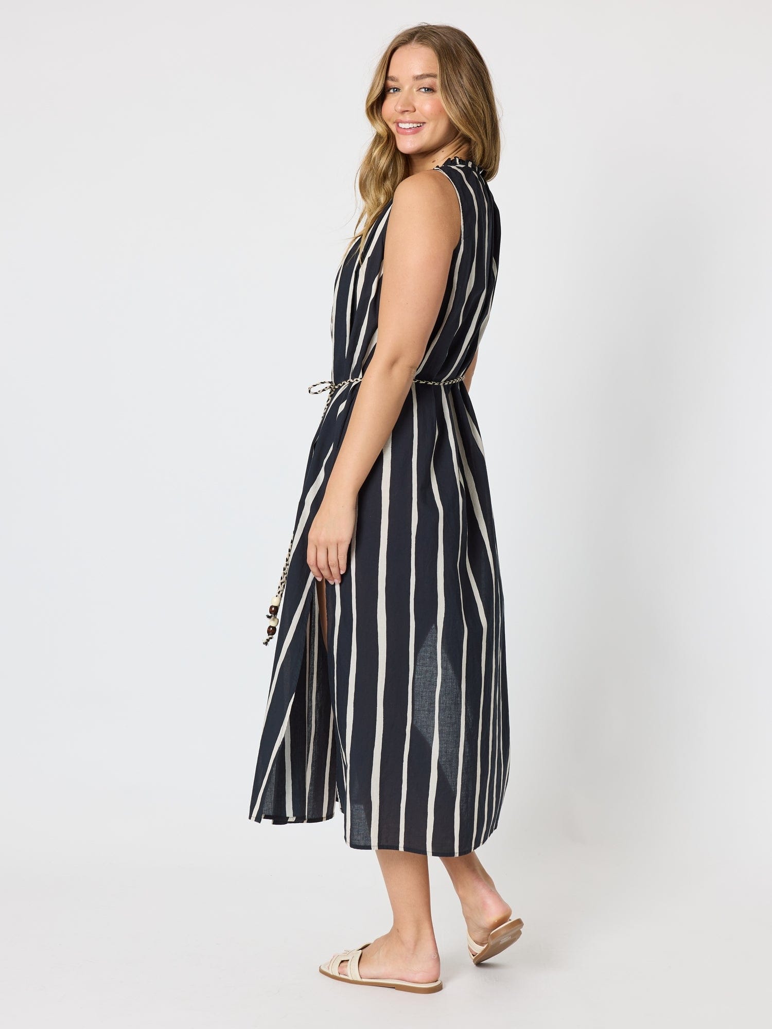 Threadz Threadz Sunset Safari Sleeveless Stripe Print Dress - Black/Ivory Threadz Sunset Safari Sleeveless Stripe Print Dress - Black/Ivory Splash Swimwear Dresses