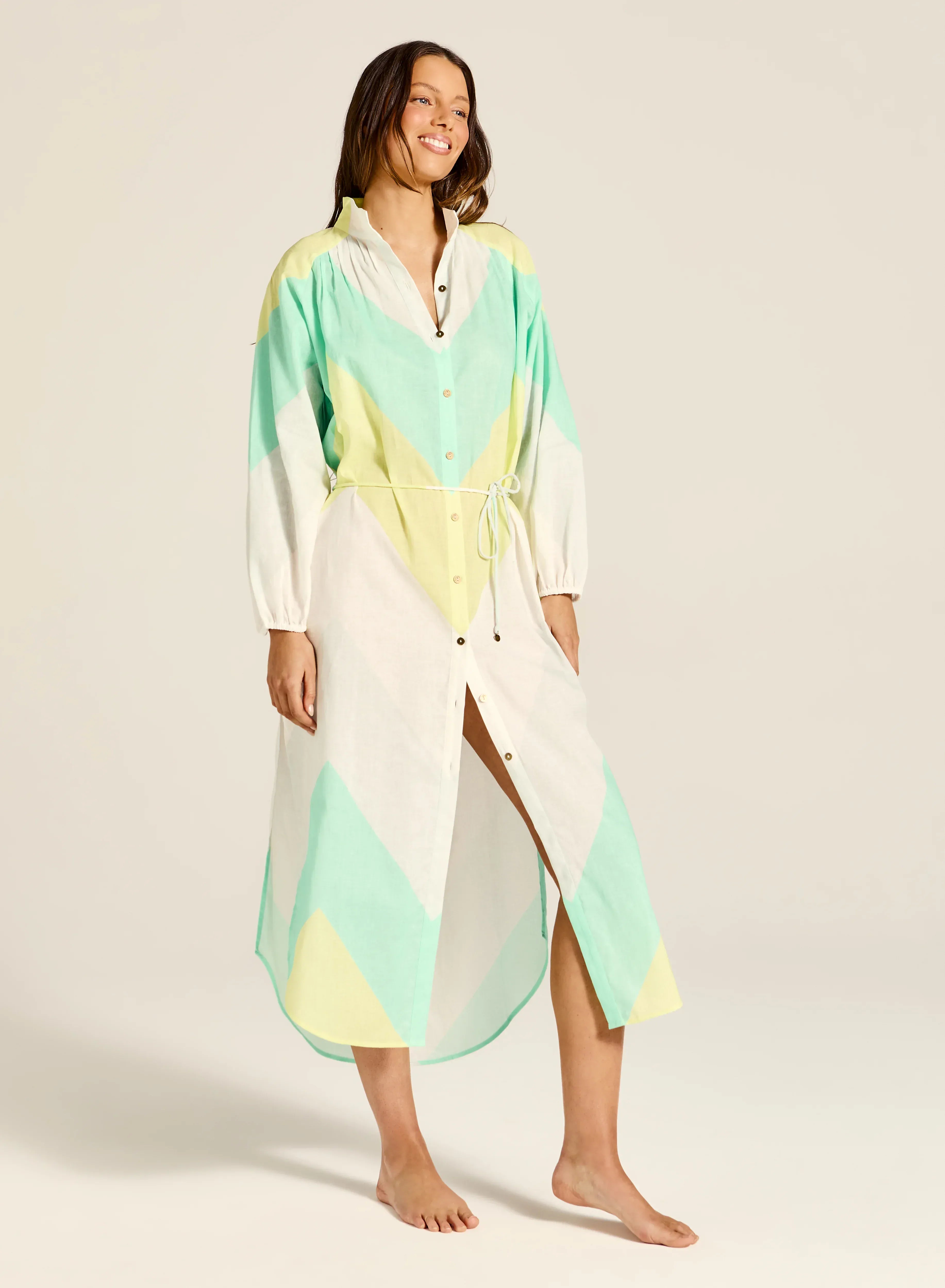 Tigerlily Tigerlily Anja Lorena Dress - Green Blue Stripe Tigerlily Anja Lorena Dress - Green Blue Stripe Splash Swimwear