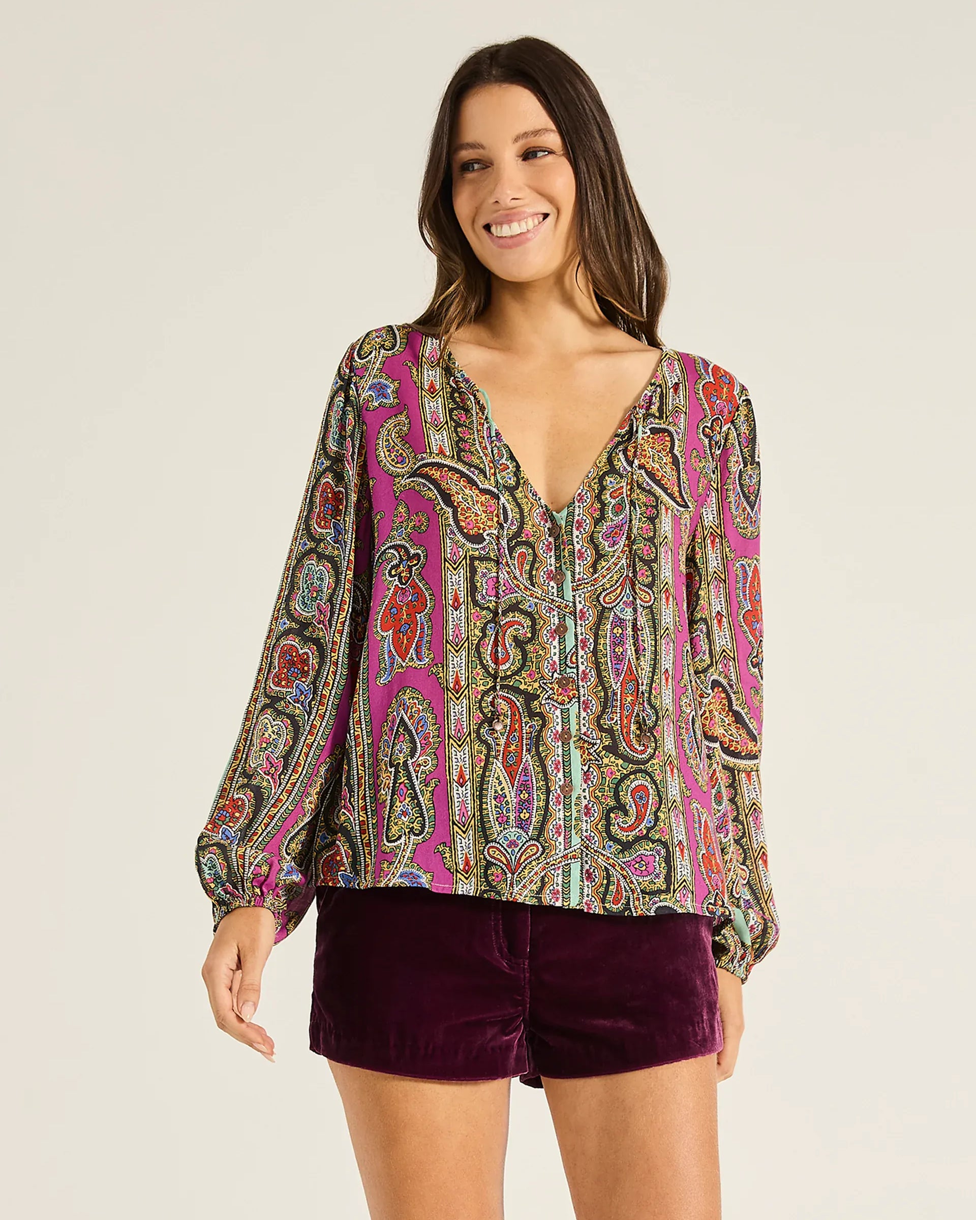 Tigerlily Tigerlily Caya Haveli Shirt - Magenta Tigerlily Caya Haveli Shirt - Magenta Splash Swimwear Shirts