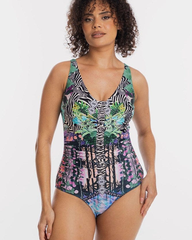 TOGS Togs Gaia V Neck Ruched One Piece Togs Gaia V Neck Ruched One Piece Splash Swimwear One Piece