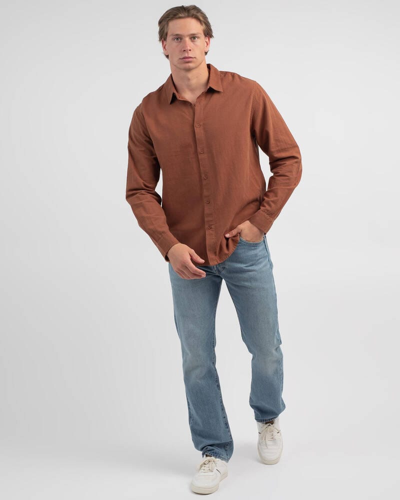 Vacay Swimwear Rhythm Classic Linen Long Sleeved Shirt - Coffee Vacay Linen Shirt - White Splash Swimwear Mens Shirt