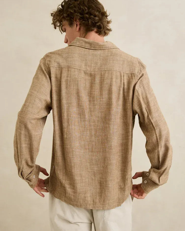Vacay Swimwear Rhythm Classic Linen Long Sleeved Shirt - Coffee Rhythm Classic Linen Long Sleeved Shirt - Coffee Splash Swimwear Mens Shirt