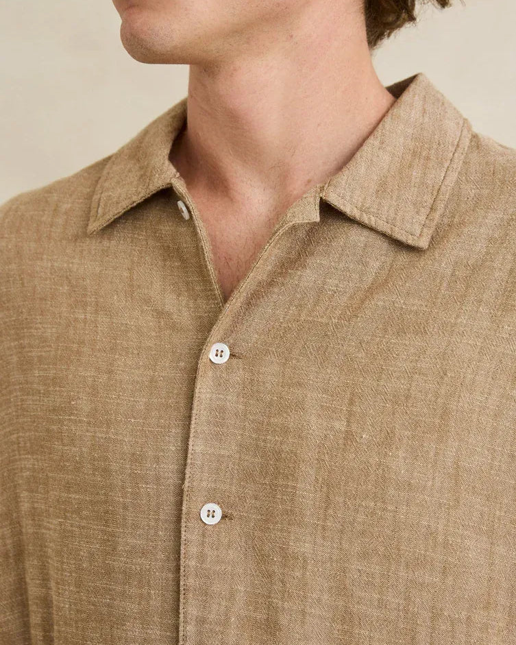 Vacay Swimwear Rhythm Classic Linen Long Sleeved Shirt - Coffee Rhythm Classic Linen Long Sleeved Shirt - Coffee Splash Swimwear Mens Shirt