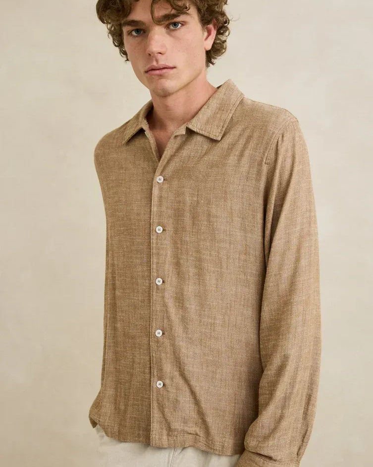 Vacay Swimwear Rhythm Classic Linen Long Sleeved Shirt - Coffee Rhythm Classic Linen Long Sleeved Shirt - Coffee Splash Swimwear Mens Shirt