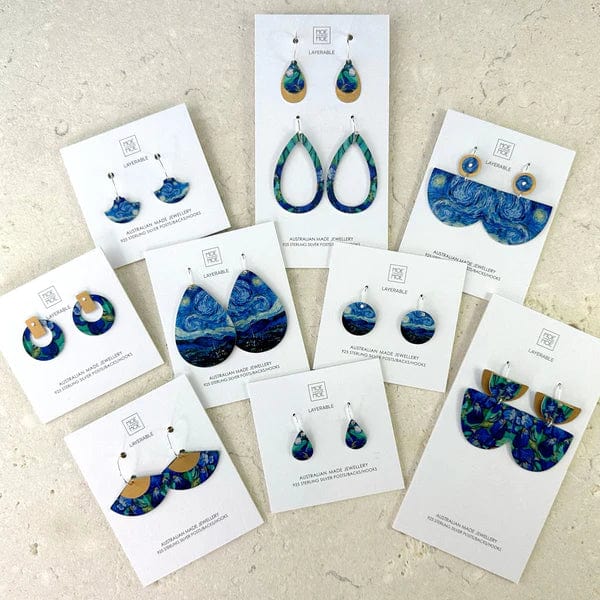 Van Gogh Irises Layered Small Retro Stud Earrings - Moe Moe - Splash Swimwear  - accessories, earrings, Feb24, moe moe, new accessories, new arrivals - Splash Swimwear 