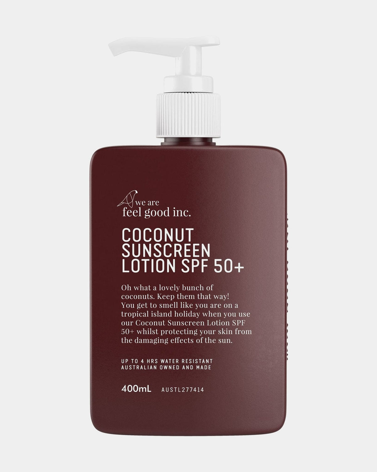 We Are Feel Good Inc. Coconut Sunscreen SPF50+ (400ml) FGCOC400 Coconut Sunscreen SPF50+ (400ml) Splash Swimwear Health & Beauty 9359702000230
