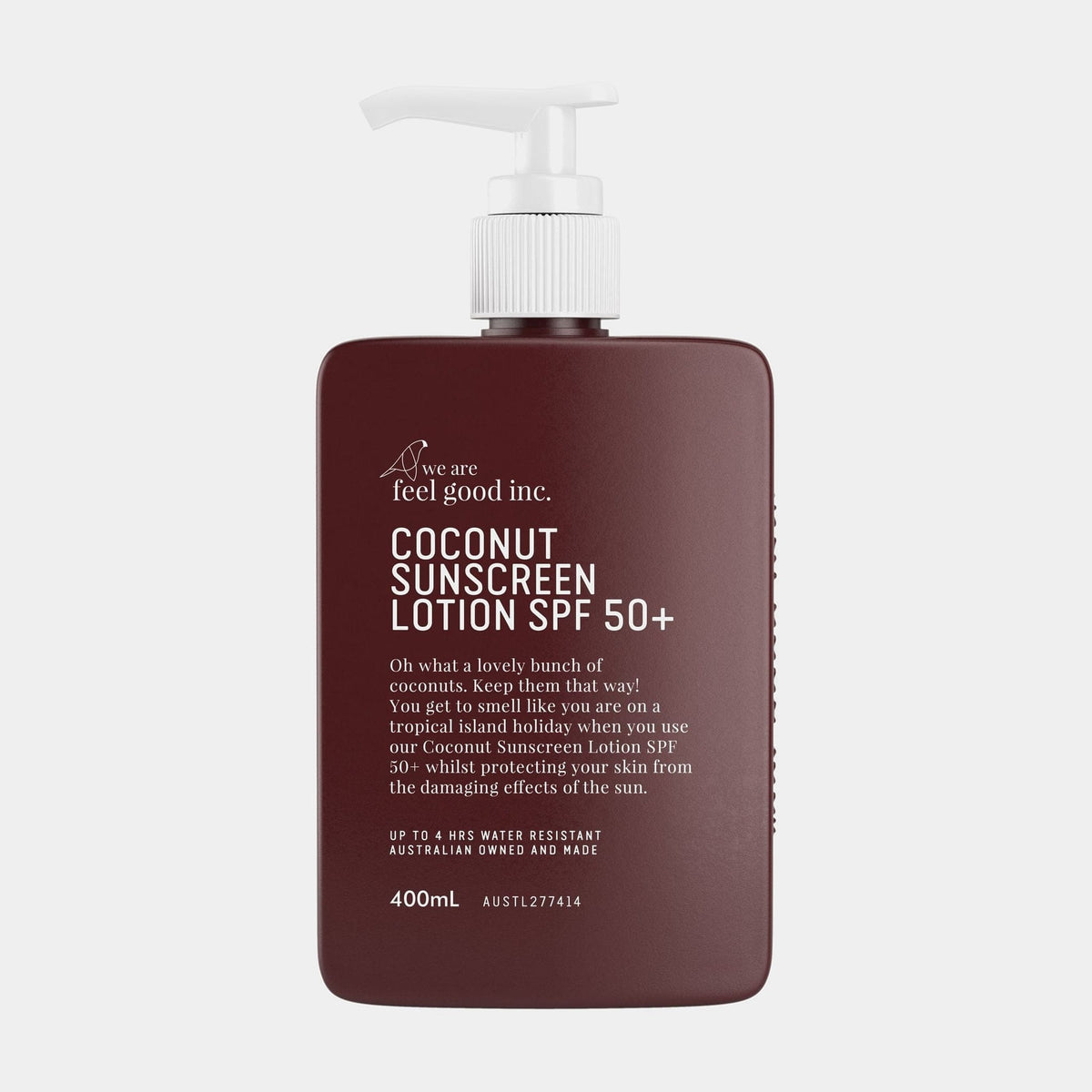 We Are Feel Good Inc. Coconut Sunscreen SPF50+ (400ml) FGCOC400 Coconut Sunscreen SPF50+ (400ml) Splash Swimwear Health & Beauty 9359702000230