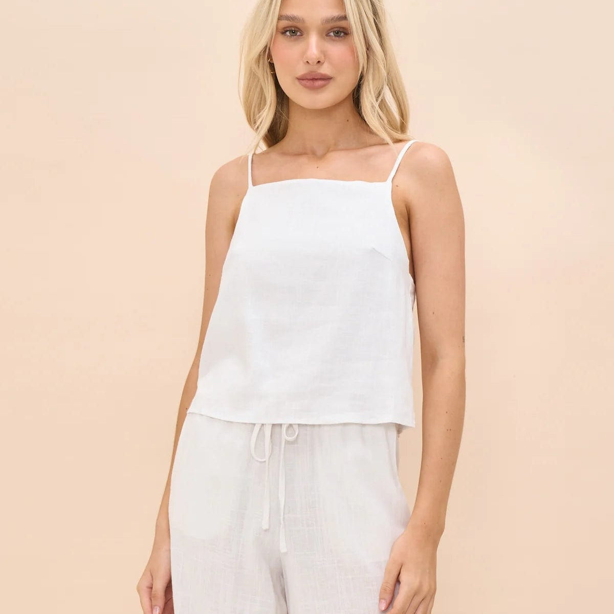 WITS The Label Tops W2021021-3 White / 6 Linen Crop Top