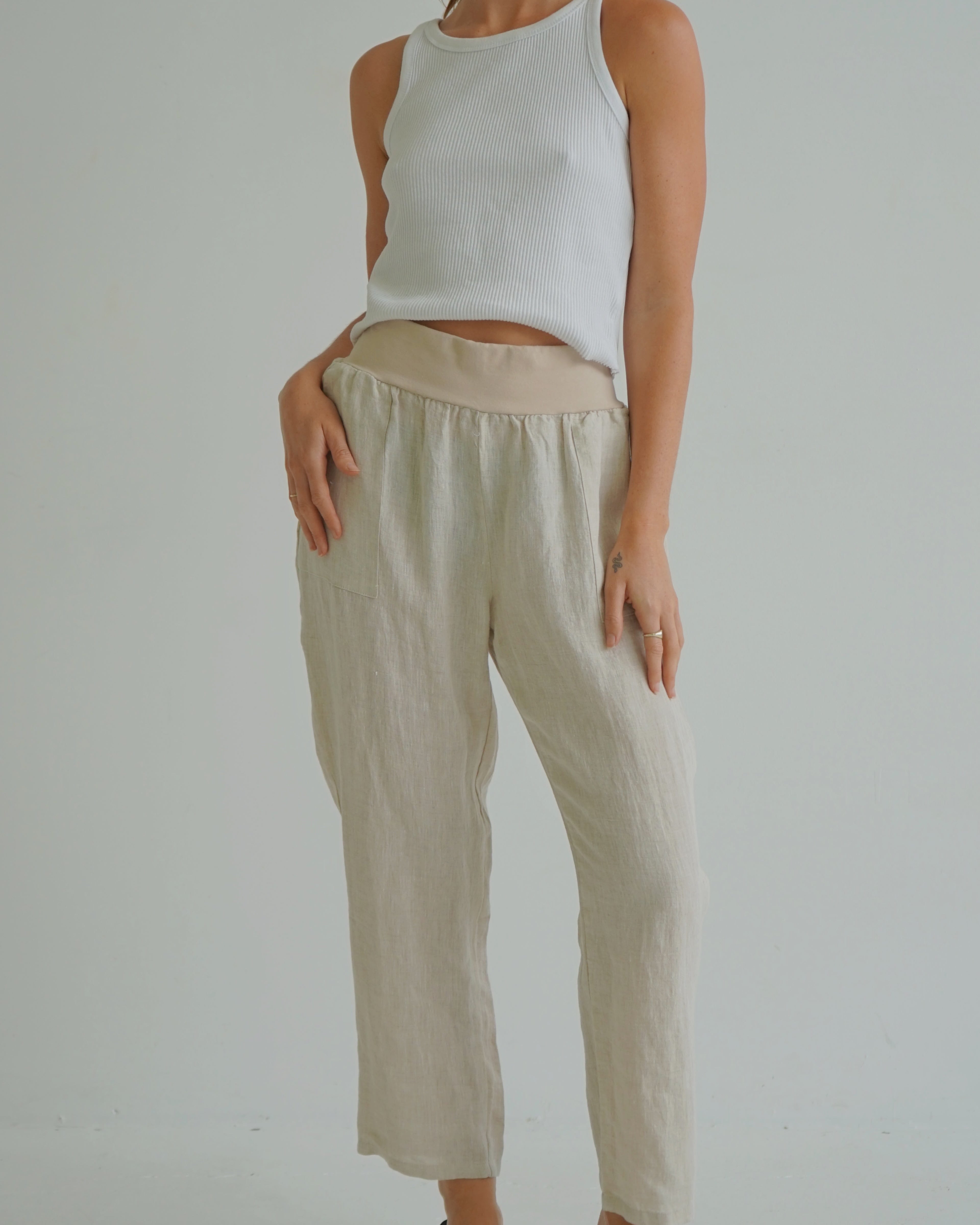 Worthier The Label Sybil Linen Pants WY-7078 Sybil Linen Pants Splash Swimwear Beige / S/M 1000022883