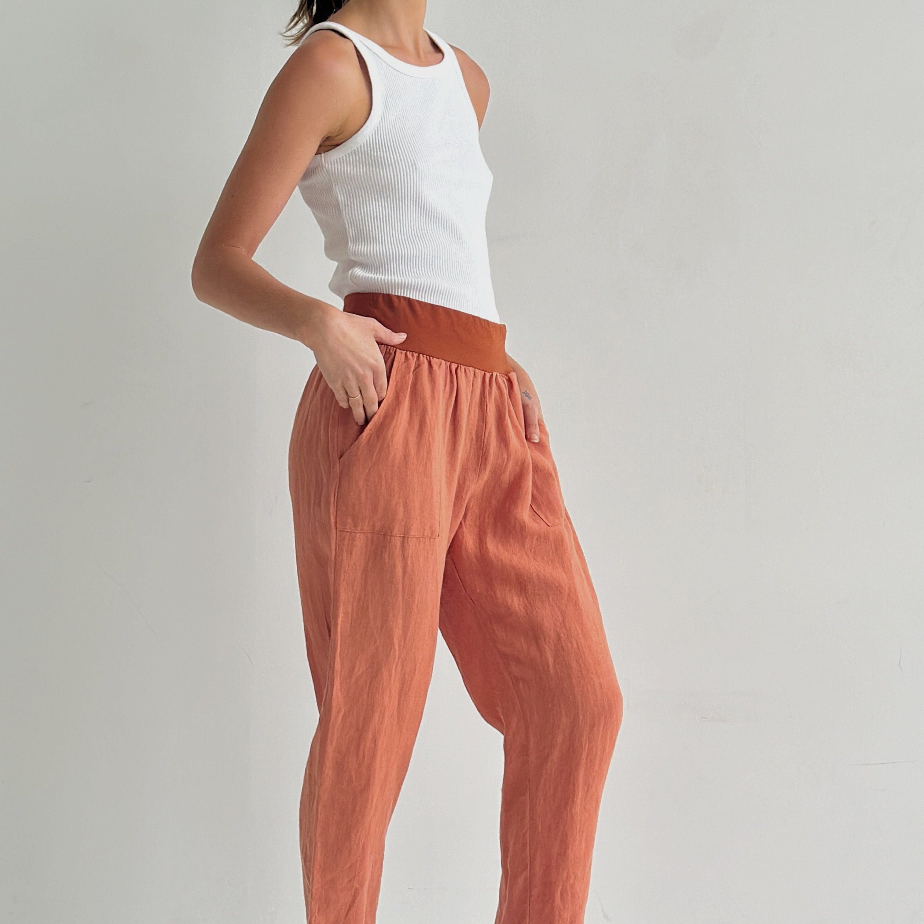 Worthier The Label Sybil Linen Pants WY-7078 Sybil Linen Pants Splash Swimwear Rust / S/M 1000022885