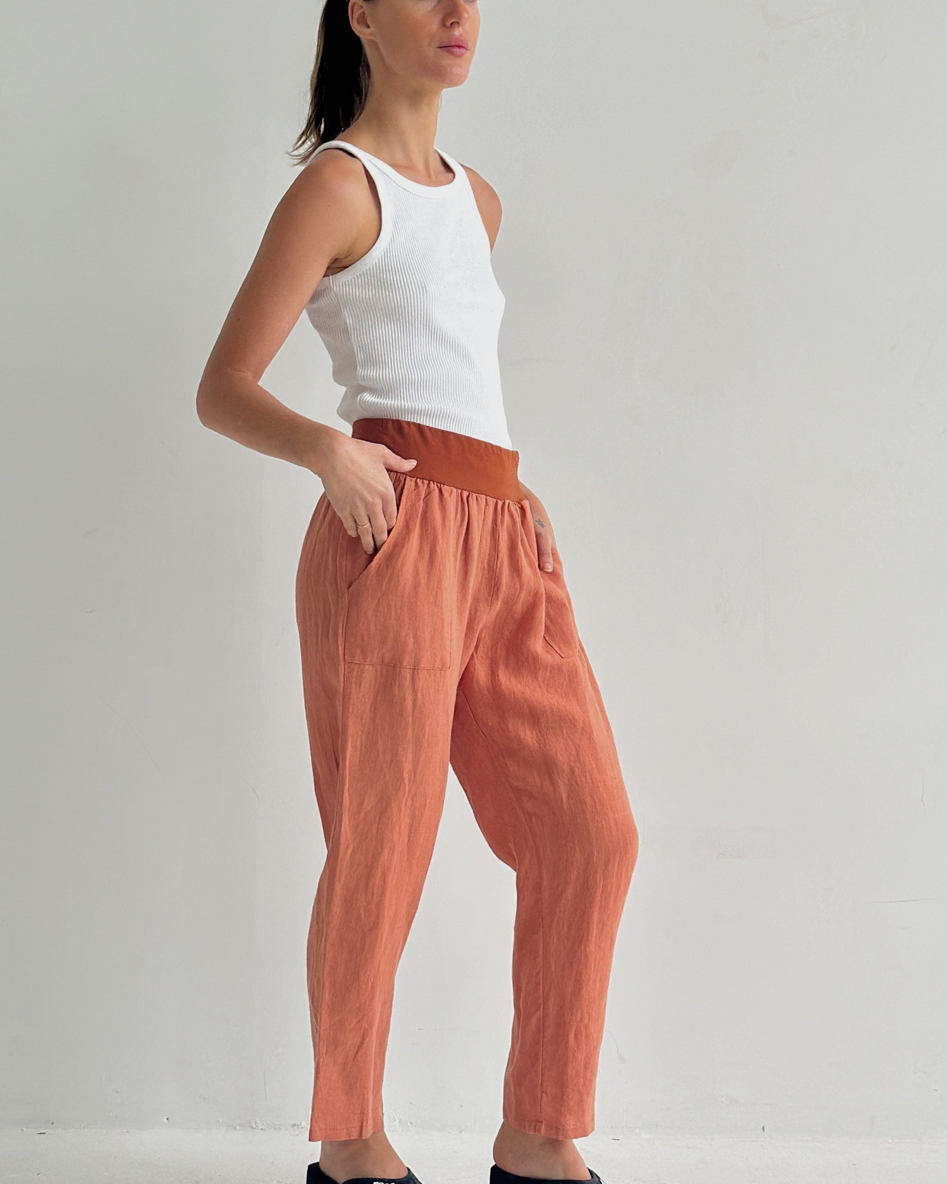 Worthier The Label Sybil Linen Pants WY-7078 Sybil Linen Pants Splash Swimwear Rust / S/M 1000022885