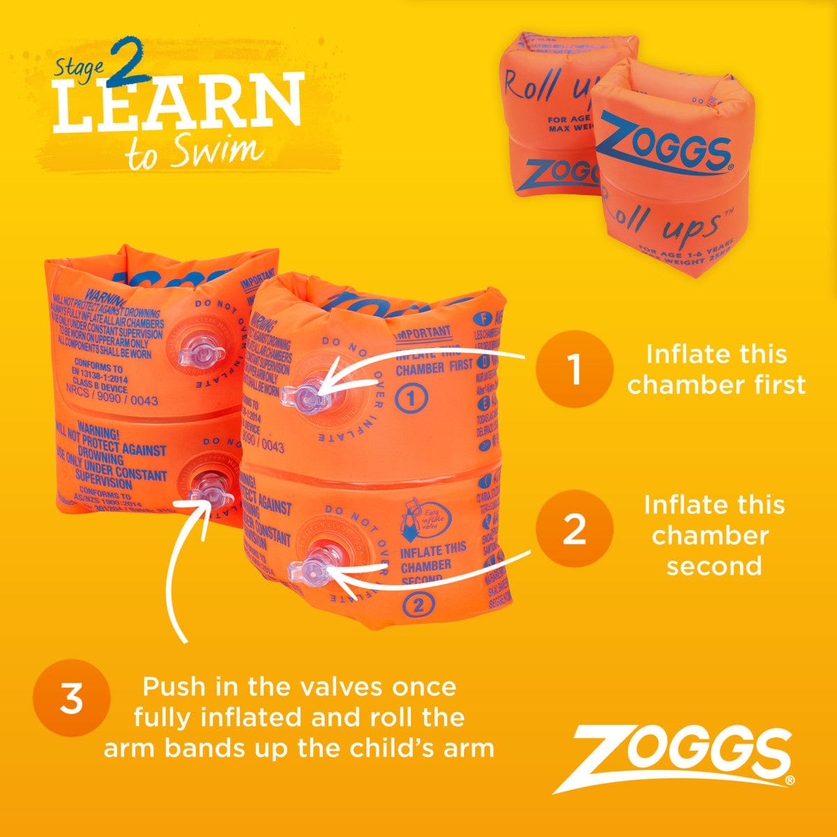 Zoggs Roll-Ups 1-6yrs 301204 Splash Swimwear Swim Accessories 749266012043