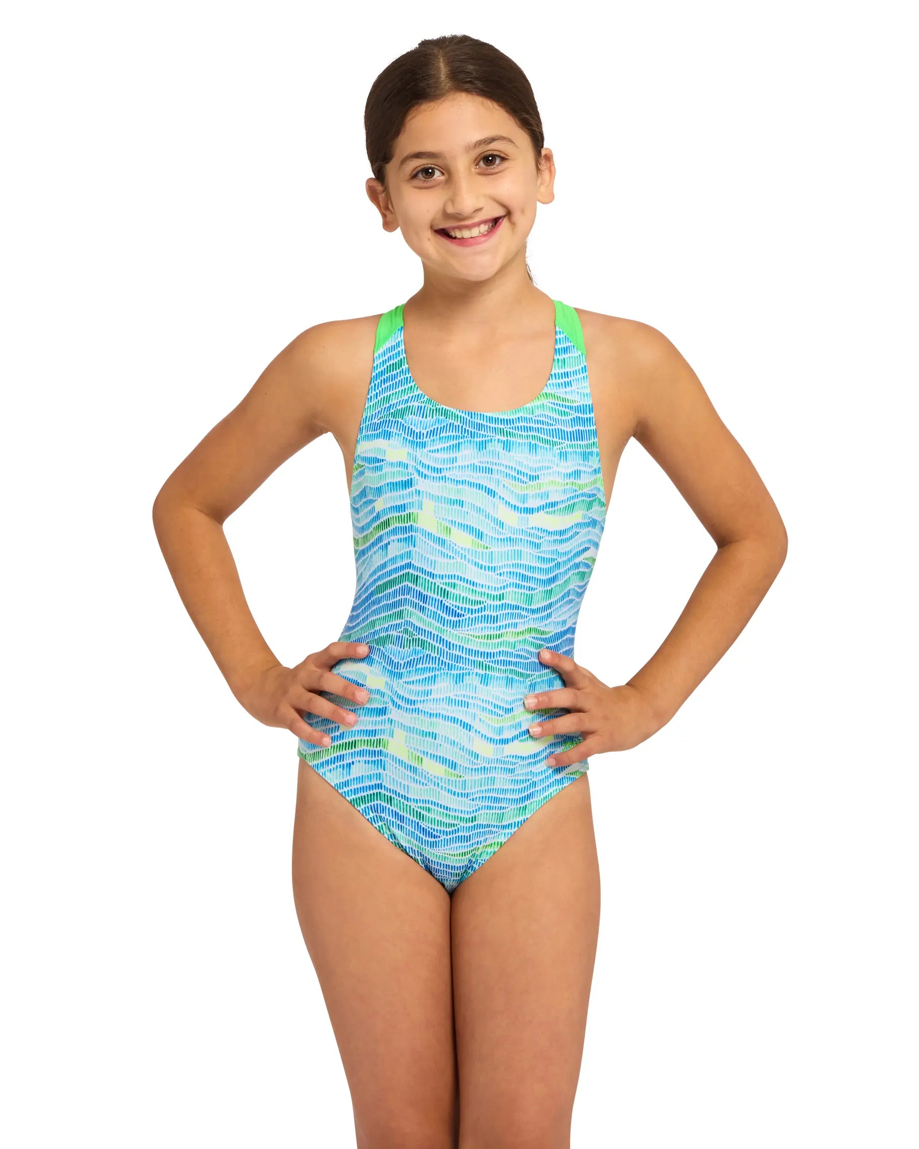 Zoggs Zoggs Girls Flyback One Piece - Fishdom 463109-FISH-8Y Zoggs Girls Flyback One Piece - Fishdom Splash Swimwear Kids G8 194151231328