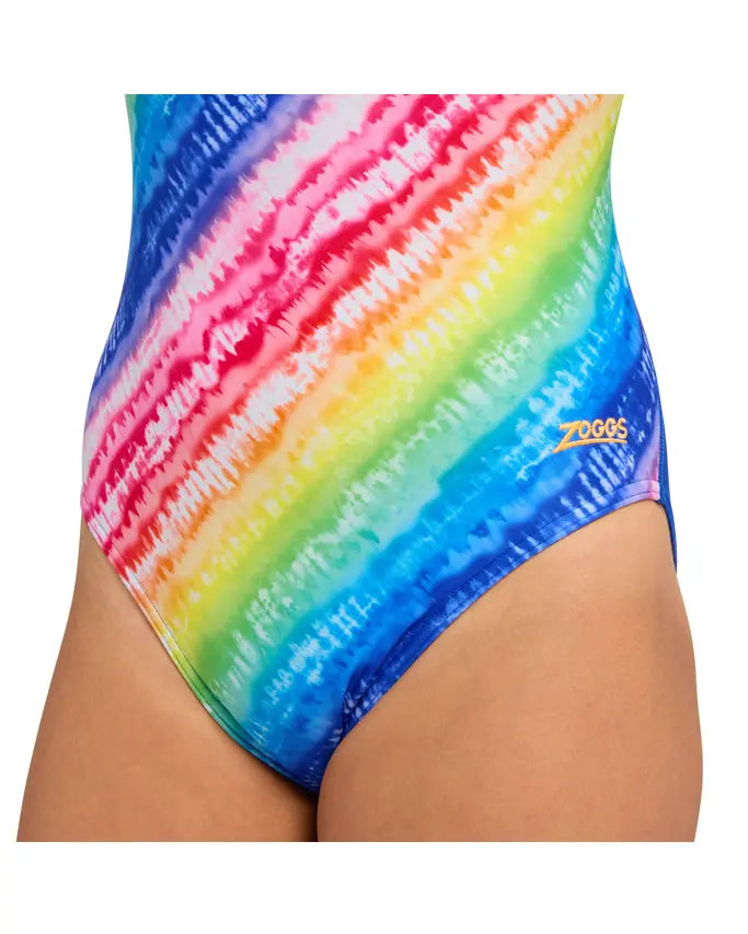 Zoggs Zoggs Girls Flyback One Piece - Rainbow Ripple Zoggs Girls Flyback One Piece - Rainbow Ripple Splash Swimwear Swim Girls