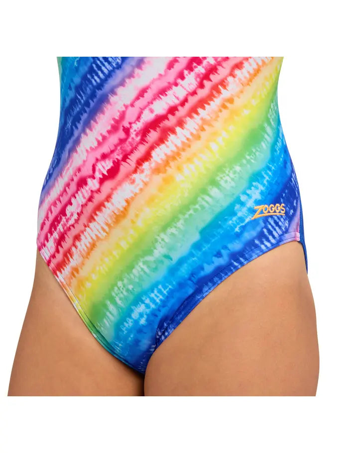 Zoggs Zoggs Girls Flyback One Piece - Rainbow Ripple Zoggs Girls Flyback One Piece - Rainbow Ripple Splash Swimwear Swim Girls