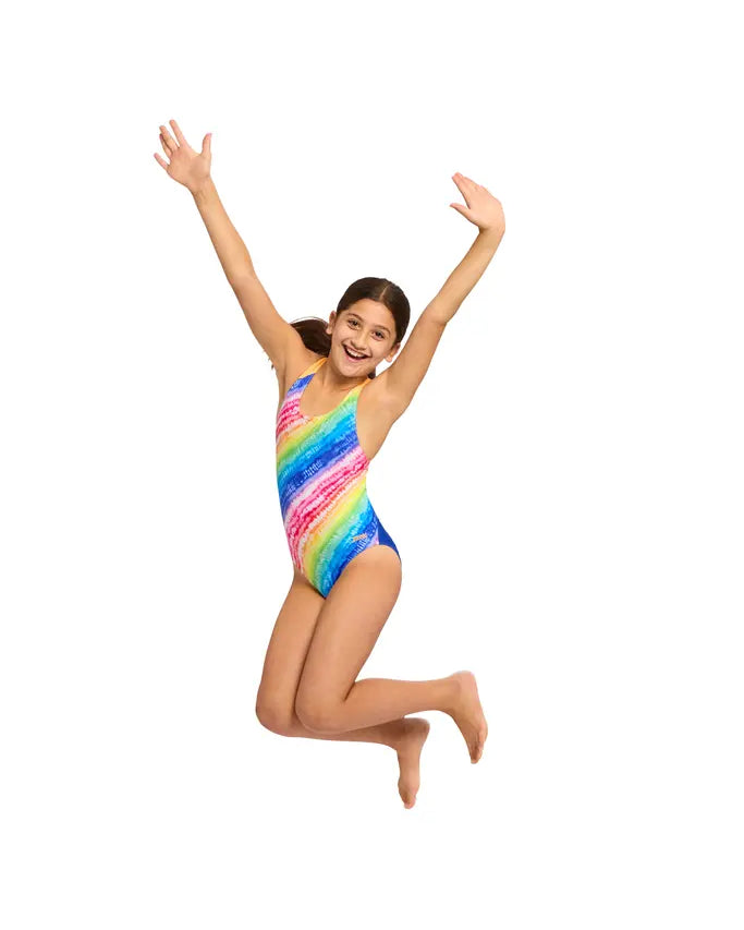 Zoggs Zoggs Girls Flyback One Piece - Rainbow Ripple Zoggs Girls Flyback One Piece - Rainbow Ripple Splash Swimwear Swim Girls