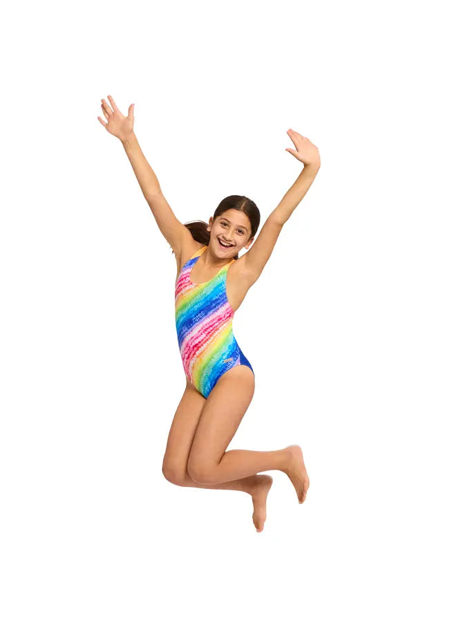 Zoggs Zoggs Girls Flyback One Piece - Rainbow Ripple Zoggs Girls Flyback One Piece - Rainbow Ripple Splash Swimwear Swim Girls