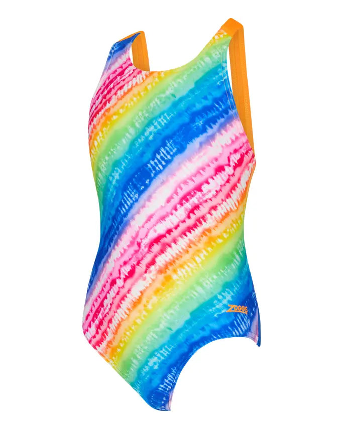 Zoggs Zoggs Girls Flyback One Piece - Rainbow Ripple Zoggs Girls Flyback One Piece - Rainbow Ripple Splash Swimwear Swim Girls