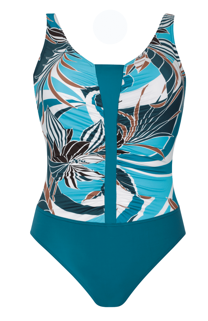Blue Palm Print One Piece - Sunflair - Splash Swimwear  - d-g, mastectomy, new arrivals, new swim, Nov22, One Pieces, sunflair, women swimwear - Splash Swimwear 