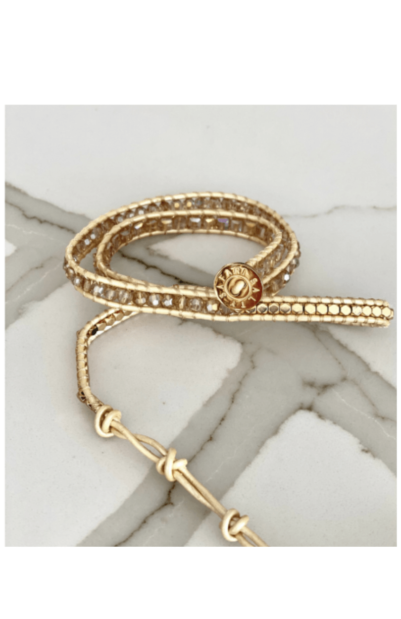 Rich Gold & Crystals Three Wrap Bracelet - Noosa Living - Splash Swimwear  - accessories, bracelet, jewellery, new arrivals, Noosa Living, Oct22 - Splash Swimwear 