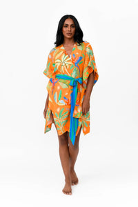 Zahlia Short Kimono in Tropical Print - Orange - Possi the Label - Splash Swimwear  - Dec22, Kaftans and Cover-Ups, Kimono, possi the label - Splash Swimwear 