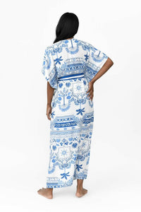 Zahlia Long Kimono Mediterranean - Blue & White - Possi the Label - Splash Swimwear  - Dec22, Kaftans and Cover-Ups, Kimono, possi the label - Splash Swimwear 