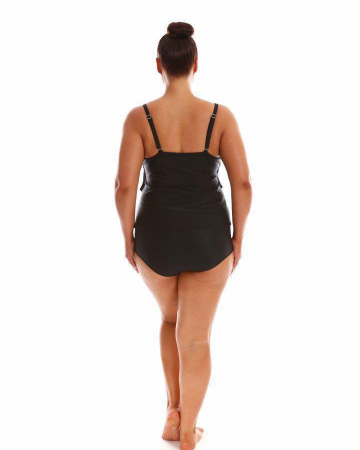 Capriosca 3 Tier One Piece - Black Capriosca Vintage Paisley Frill Sleeve One Piece Splash Swimwear One Pieces