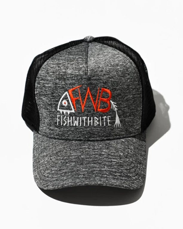 Fish With Bite 'FWB Logo' Cap with Mesh Back | Dark Grey Melange FWBCM-101 Splash Swimwear Mens Accessories Mesh Back/ Dark Grey Melange / O/S 1000015200