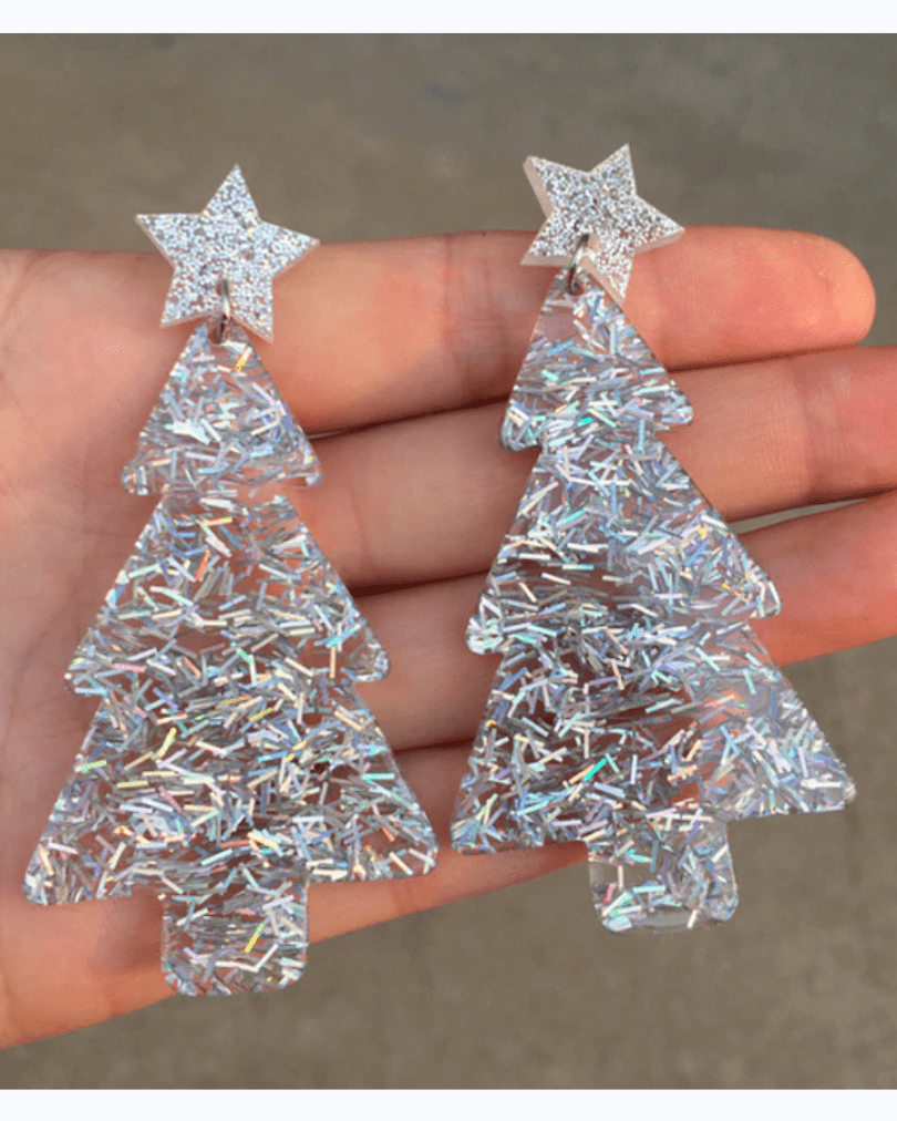 Glitterbugs Acrylic Glitter Christmas Tree Earrings Splash Swimwear Womens Accessories