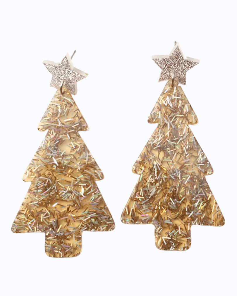 Glitterbugs Acrylic Glitter Christmas Tree Earrings Splash Swimwear Womens Accessories Gold 1000014407