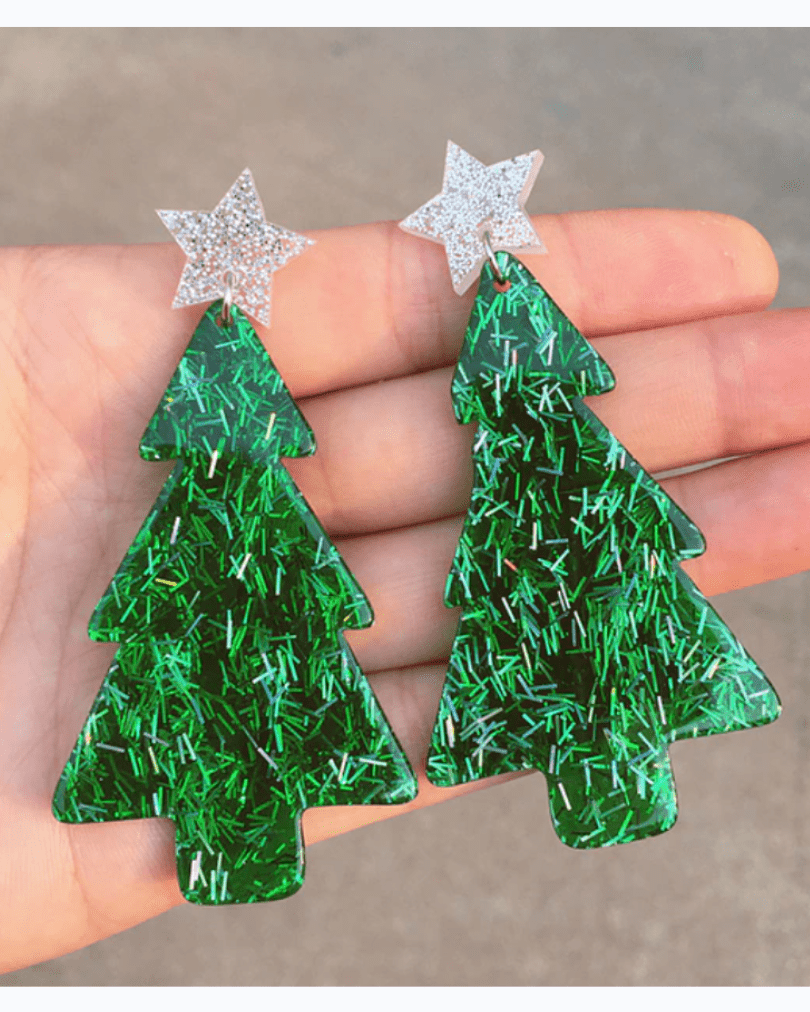 Glitterbugs Acrylic Glitter Christmas Tree Earrings Splash Swimwear Womens Accessories Green 1000014406