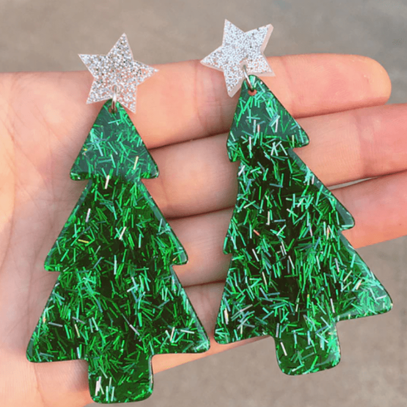 Glitterbugs Acrylic Glitter Christmas Tree Earrings Splash Swimwear Womens Accessories Green 1000014406