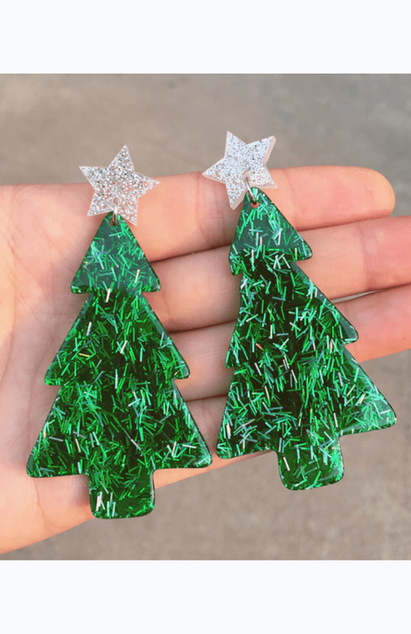 Glitterbugs Acrylic Glitter Christmas Tree Earrings Splash Swimwear Womens Accessories Green 1000014406