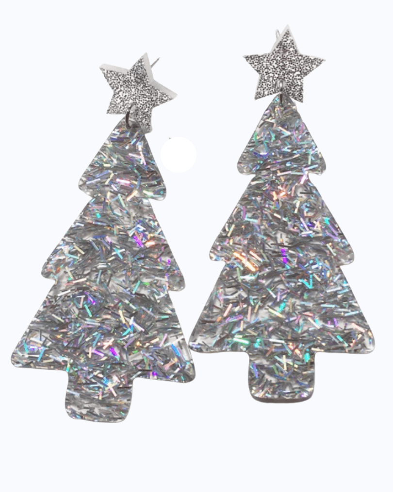 Glitterbugs Acrylic Glitter Christmas Tree Earrings Splash Swimwear Womens Accessories Silver1 1000014405