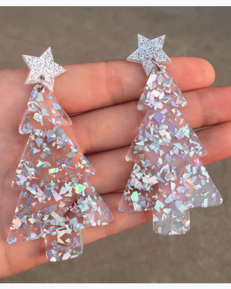 Glitterbugs Acrylic Glitter Christmas Tree Earrings Splash Swimwear Womens Accessories Silver2 1000014408