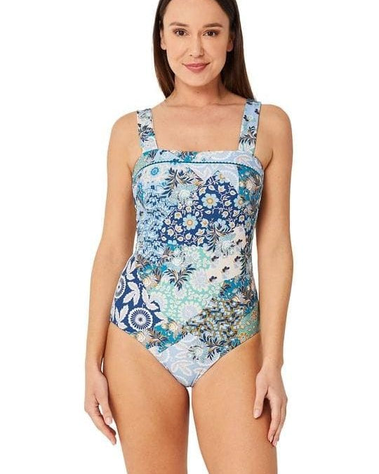 Monte & Lou Boheme Square Neck Maillot - Waterfall Splash Swimwear One Pieces