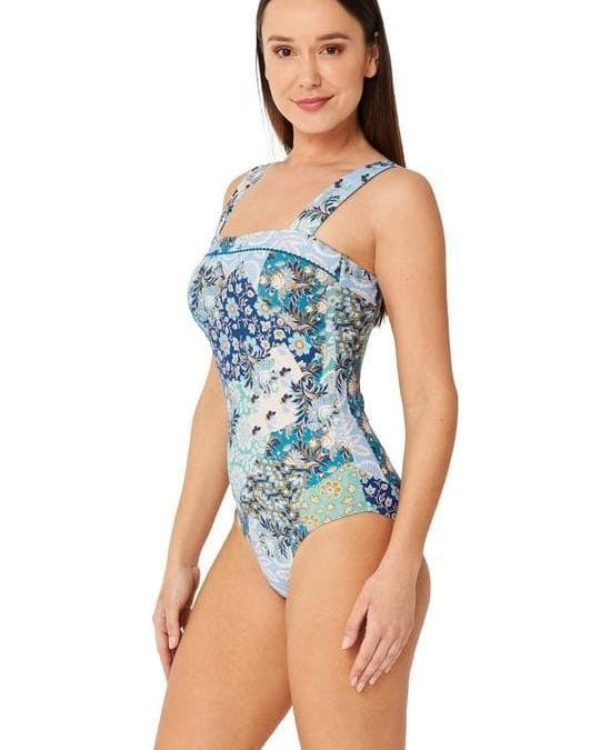 Monte & Lou Boheme Square Neck Maillot - Waterfall Splash Swimwear One Pieces