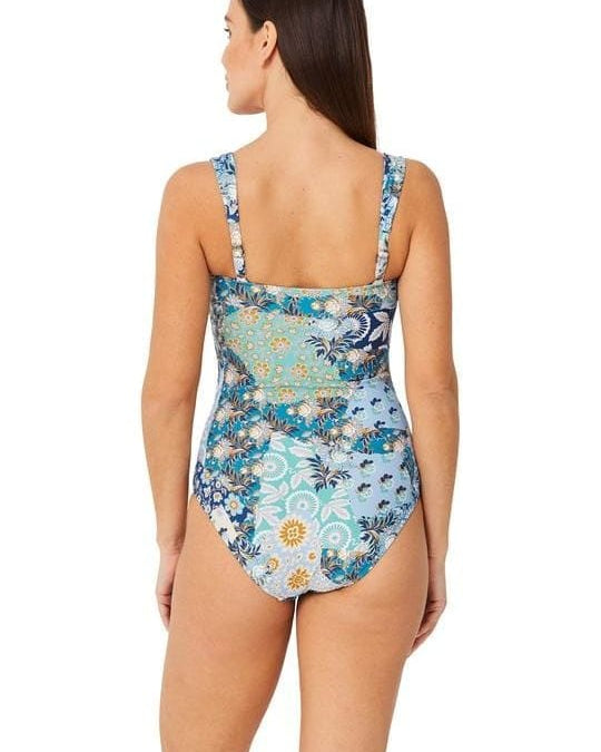 Monte & Lou Boheme Square Neck Maillot - Waterfall Splash Swimwear One Pieces