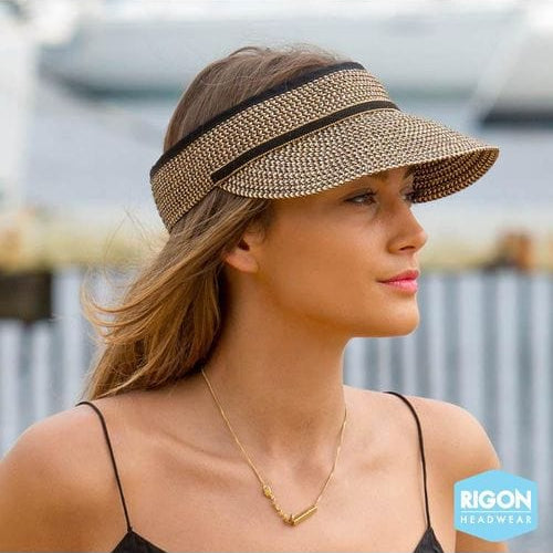 Rigon Headwear Before Dark Cosmopolitan Visor Hat BD156 Splash Swimwear Hats Black/Tan / M/L 9328897088750