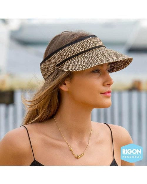 Rigon Headwear Before Dark Cosmopolitan Visor Hat BD156 Splash Swimwear Hats Black/Tan / M/L 9328897088750