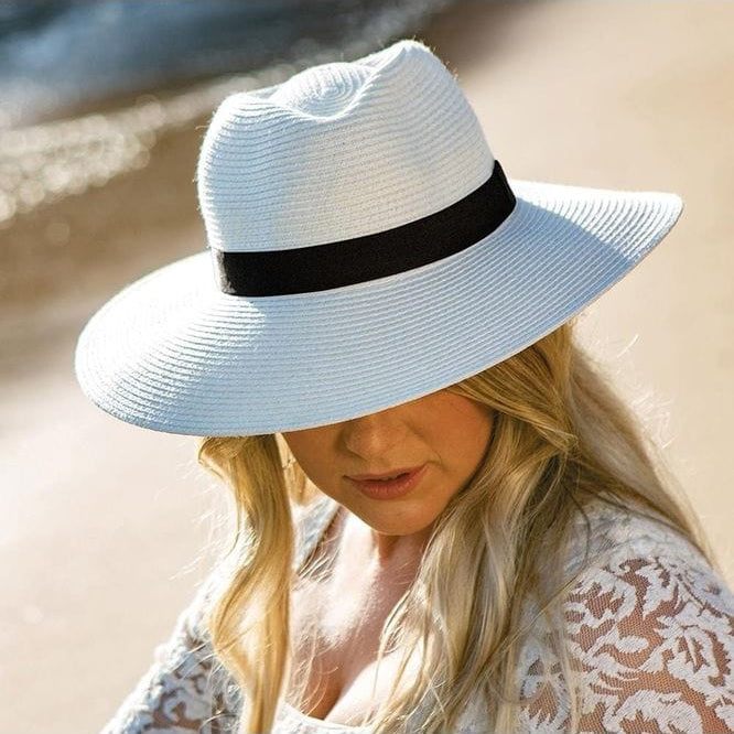 Rigon Headwear Before Dark Fiona Flexibraid Wide Brim Fedora BD496 Splash Swimwear Hats M/L / Ivory 9328897019150