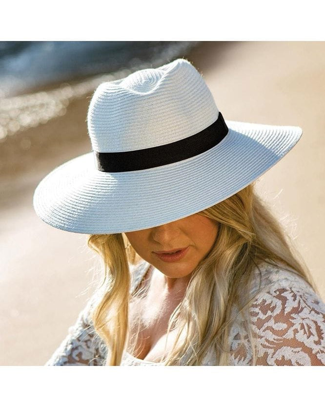 Rigon Headwear Before Dark Fiona Flexibraid Wide Brim Fedora BD496 Splash Swimwear Hats M/L / Ivory 9328897019150