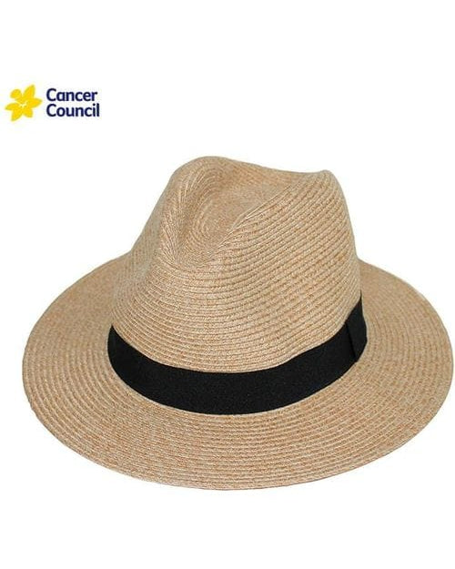 Rigon Headwear Cancer Council Cafe Fedora Hat RM399 Splash Swimwear Hats Natural / M/L (58cm) 9328897010546