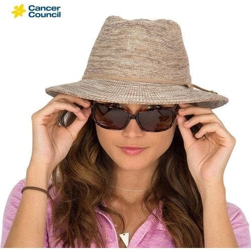 Rigon Headwear Cancer Council Jacqui Mannish Fedora RL73 Splash Swimwear Hats Mixed Camel / M/L (58cm) 9328897033316